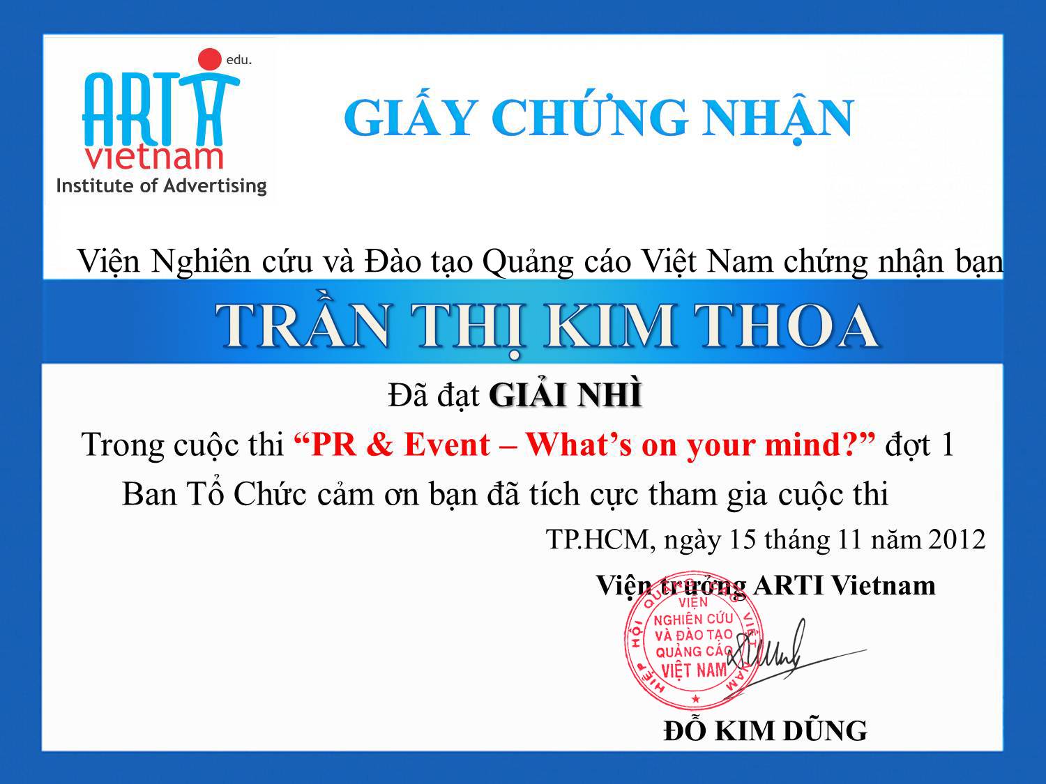 Description: ARTI Vietnam_Giai nhi_Tran Thi Kim Thoa